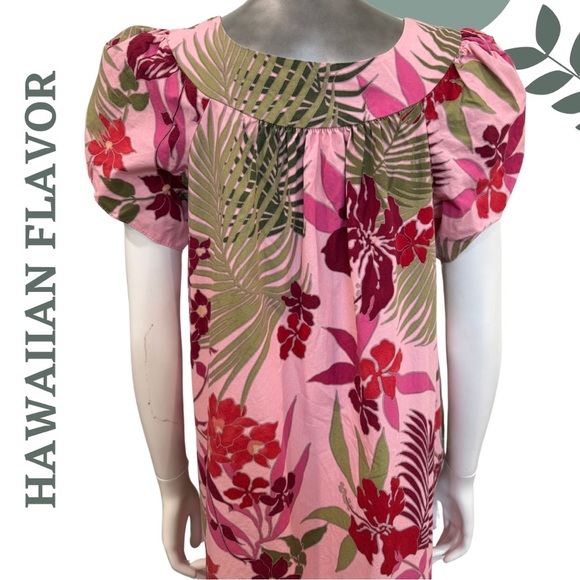 Vintage-Inspired Hawaiian Flavor Island Print Dress | Tulip Puff Sleeves | Small - Picture 6 of 7
